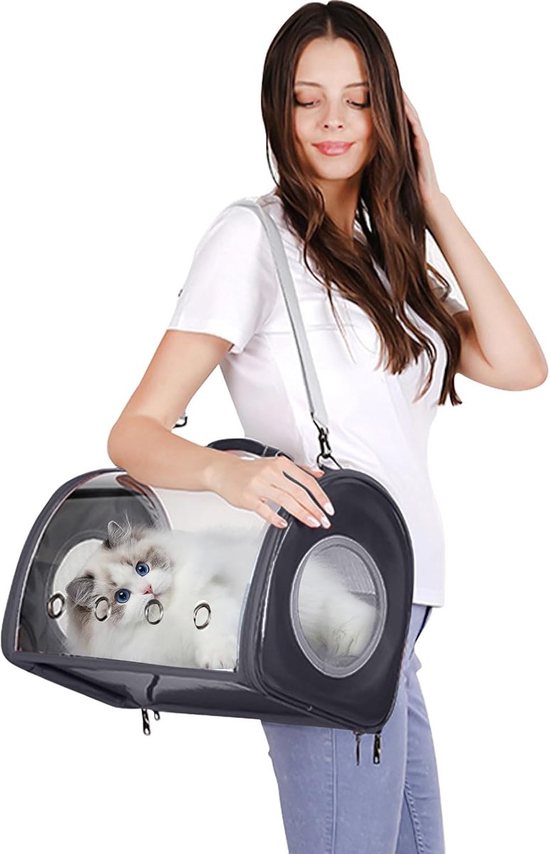 PETCUTE Dog Cat Carrier Handbag,Cat Carrier Bag,Transparent Pet Carrier Bag with Adjustable Shoulder Strap, Airline - ShopVlot