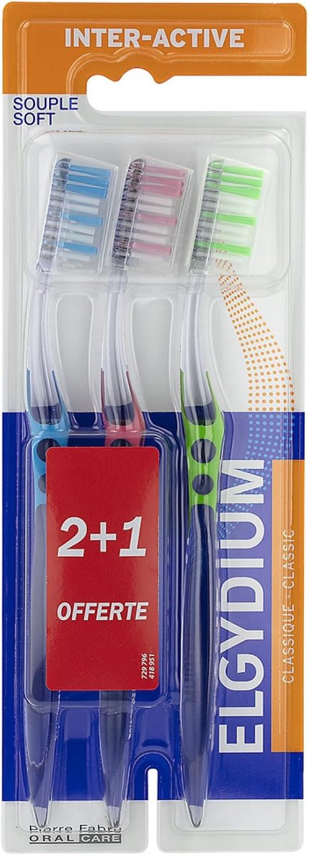 Elgydium Interactive soft toothbrush 2 toothbrushes + 1 Free - ShopVlot