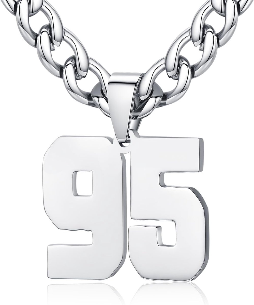 Mens Ladies Stainless Steel 0-99 Number Pendant Lucky Number Jersey Number Athlete Necklace Personalized with 6mm Wide - ShopVlot