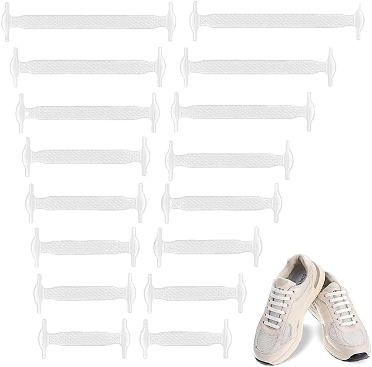 8 paar (16 stuks) witte elastische veters van siliconenrubber zonder strikken - ShopVlot