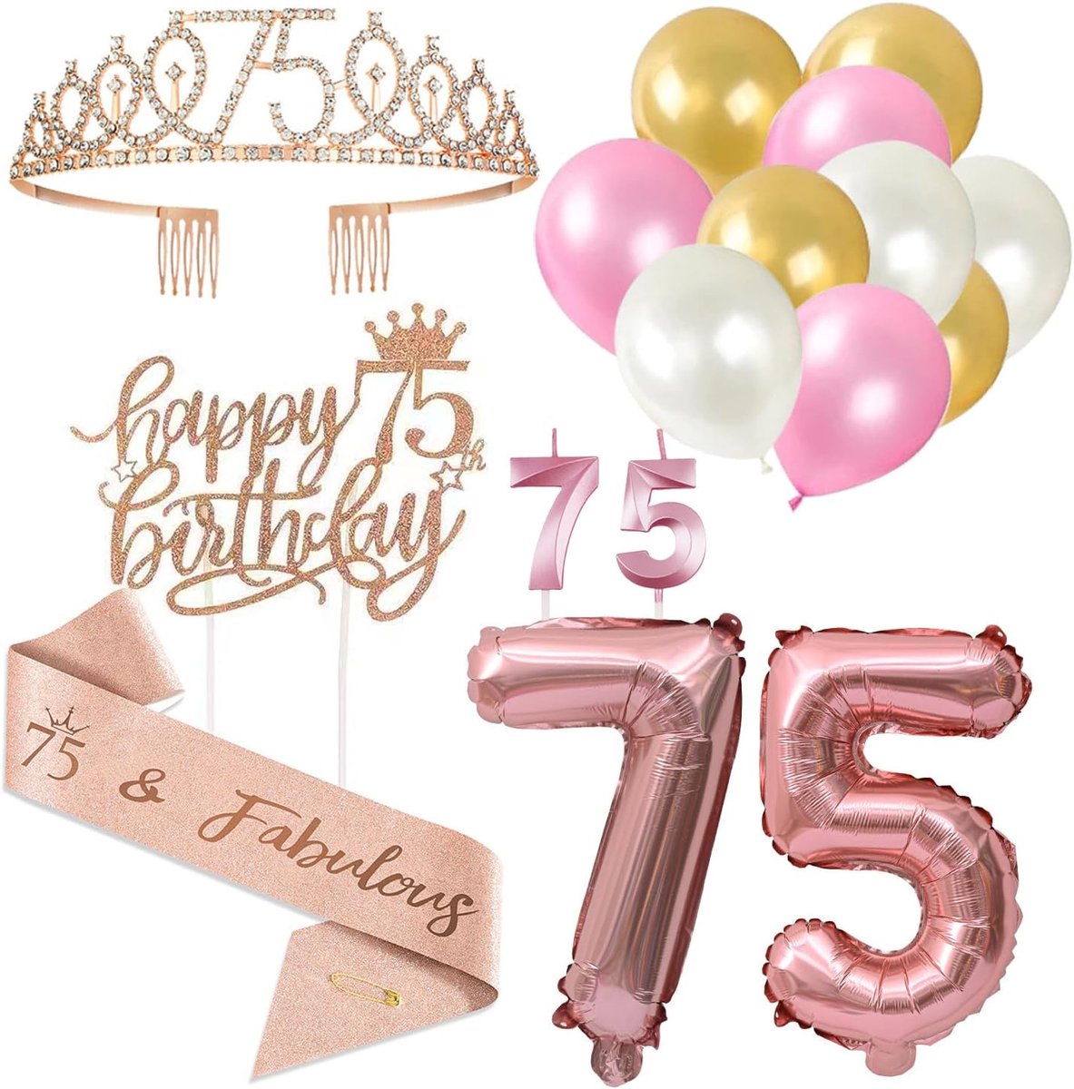 1 Piece Stream Crowns, 1 Piece Cake Card Insert, 2 Pieces Digital Candles, 12 Pieces Colorful Balloons, Cake - ShopVlot