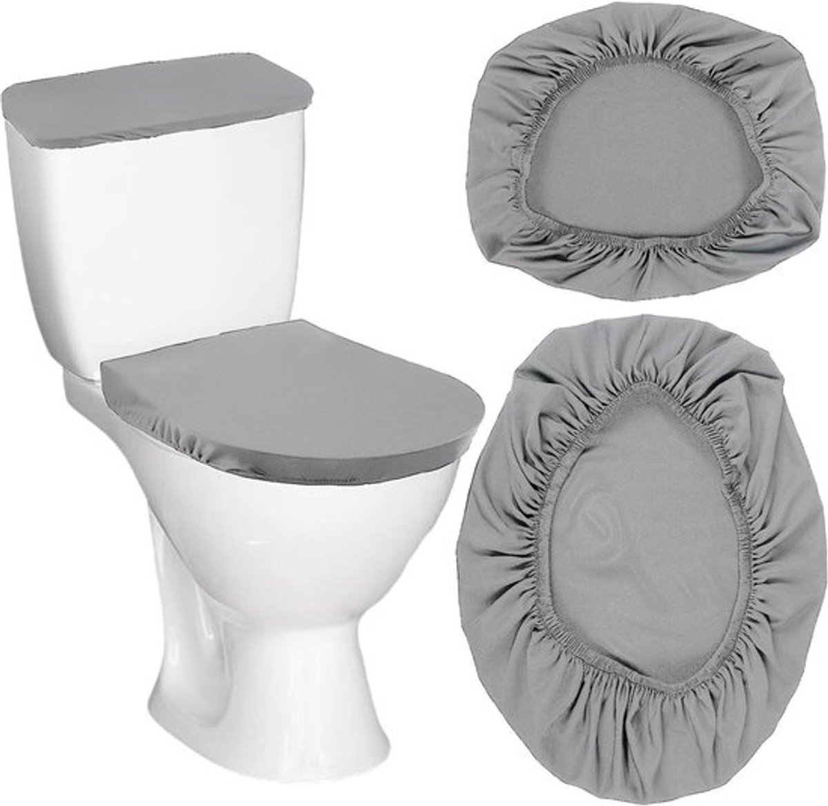 Set van 2 elastische, ademende toilethoezen en tankbeschermhoezen in grijze kleur voor optimale bescherming en comfort