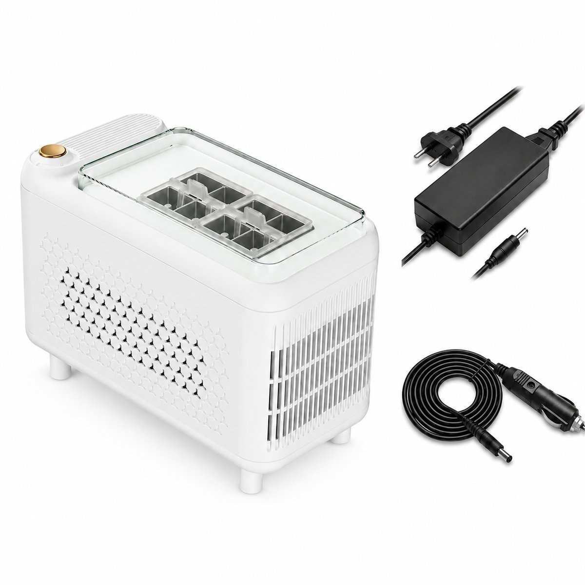 Draagbare ijsblokjesmachine 12V - Compacte ijsmaker voor onderweg - Voor kamperen, camper, kantoor en outdoor - Snel ijsblokjes in 13-22 min - ABS behuizing-Wit