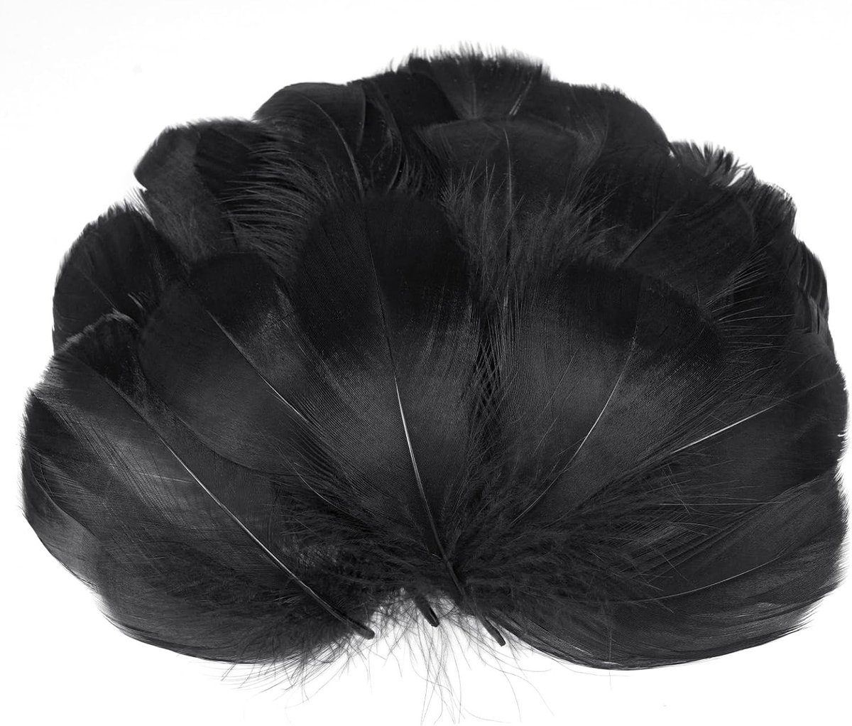 Natuurlijke Zwarte Veertjes, 350 Stuks, Fluffy Decoratieve Veren voor Huishoudelijke Decoratie, Kostuums, Bruiloften en Feestjes, 7-12 cm
