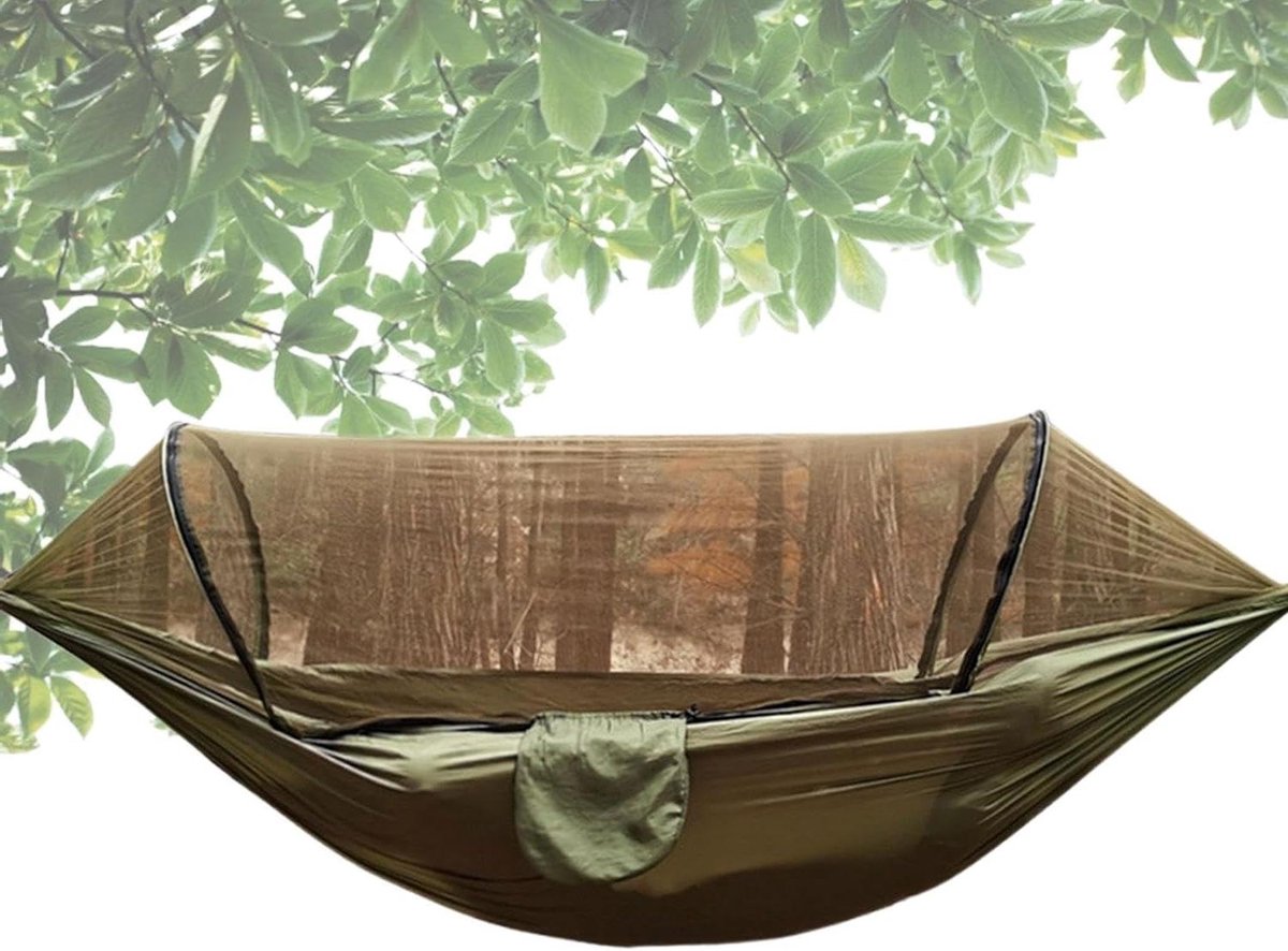Kampeerhangmat - Outdoor Shelter - Buiten Ontspannen - Met Geïntegreerd Muggennet - 300 kg Draagvermogen - Legergroen