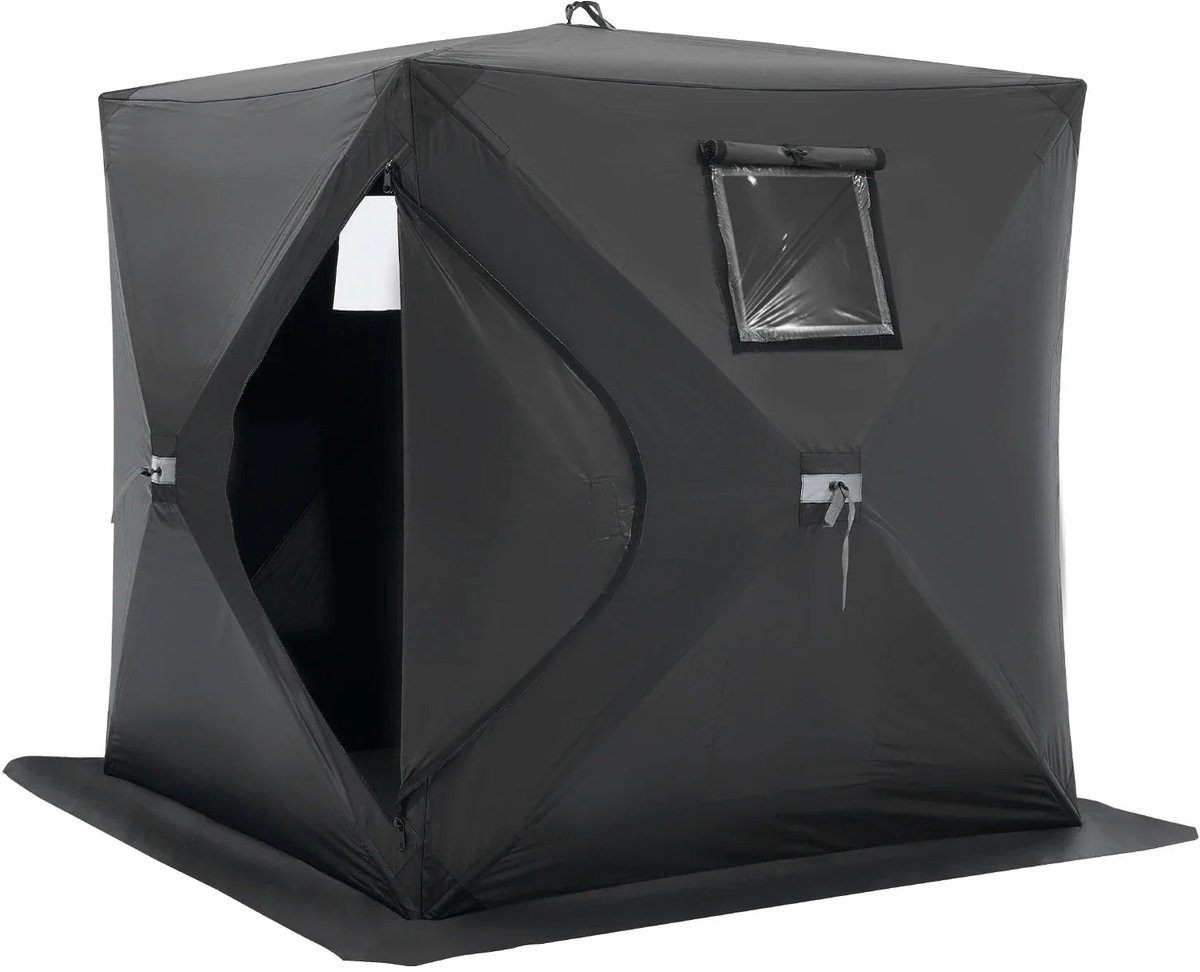 Home & Beyond® IJsvistent Pop-up met Schoorsteenopening - Waterbestendige Wintertent - Zwart - 150 x 150 x 165 cm