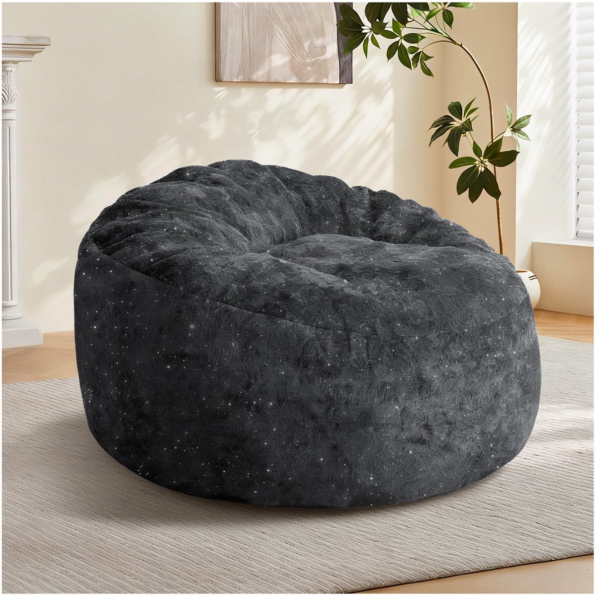 DESMIU Zitzak 103 x 103 x 65 cm - Hoge Rugleuning Met Diepe Zitting Voor Volledige Ondersteuning - Voor Woonkamer En Slaapkamer - Flanel Zwart