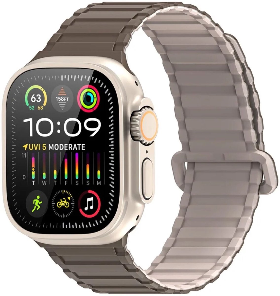 Dux Ducis Bandje - Apple Watch 1/2/3/4/5/6/7/8/9/10/SE/Ultra (2) - 49MM / 46MM / 45MM / 44MM / 42MM - Siliconen - Magneetsluiting - Bruin/Grijs