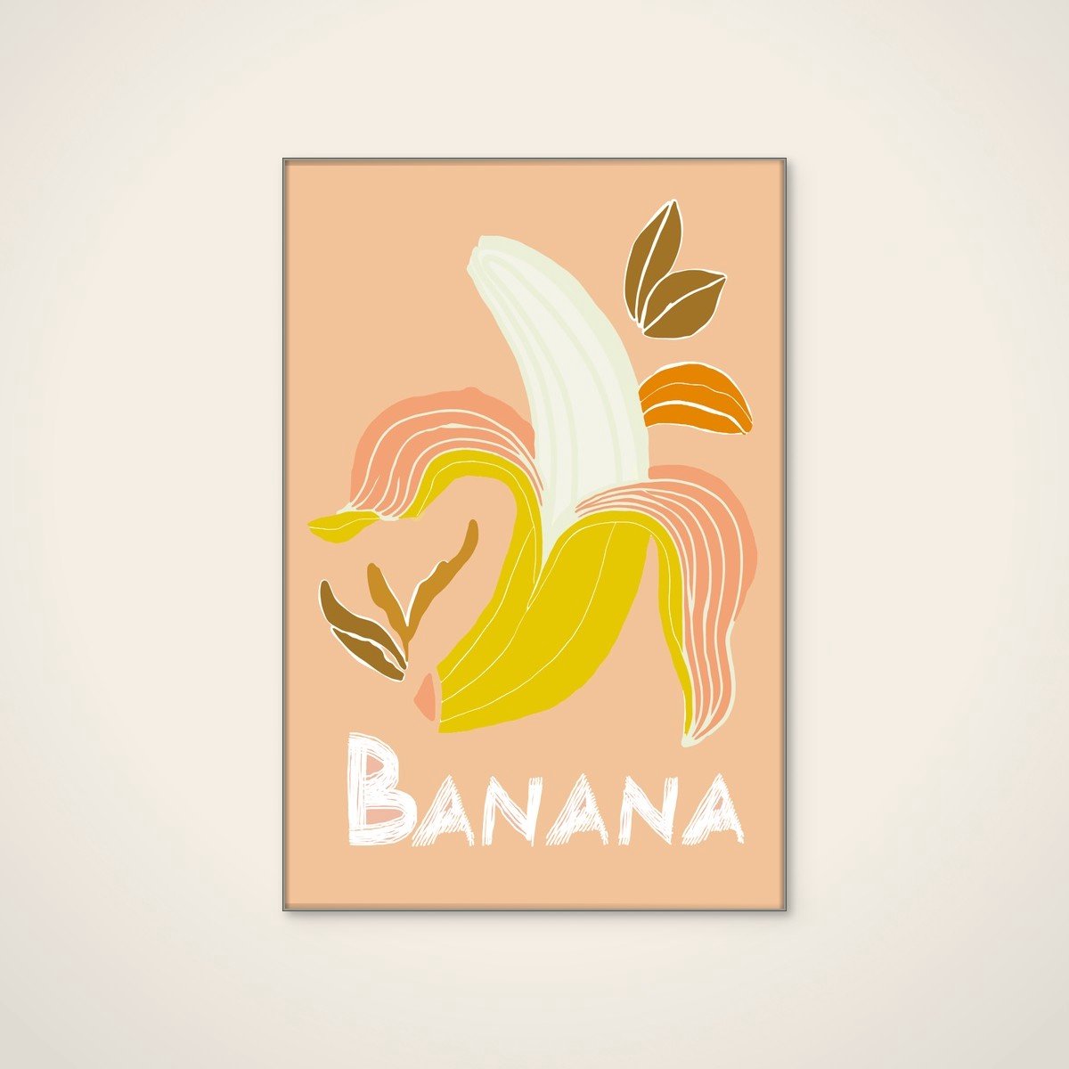 Akoestisch schilderij - 60 x 90 cm - Fresh Peeled Banana van casa cartissi - Abstracte wanddecoratie - zilver textielframe
