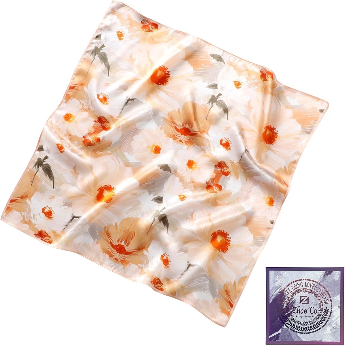 Natuurlijke Zijde 26x26 Inch Grafisch Patroon Kleine Zachte Vierkante Sjaal voor Dames, Luxe Accessoire voor Mode en Stijl