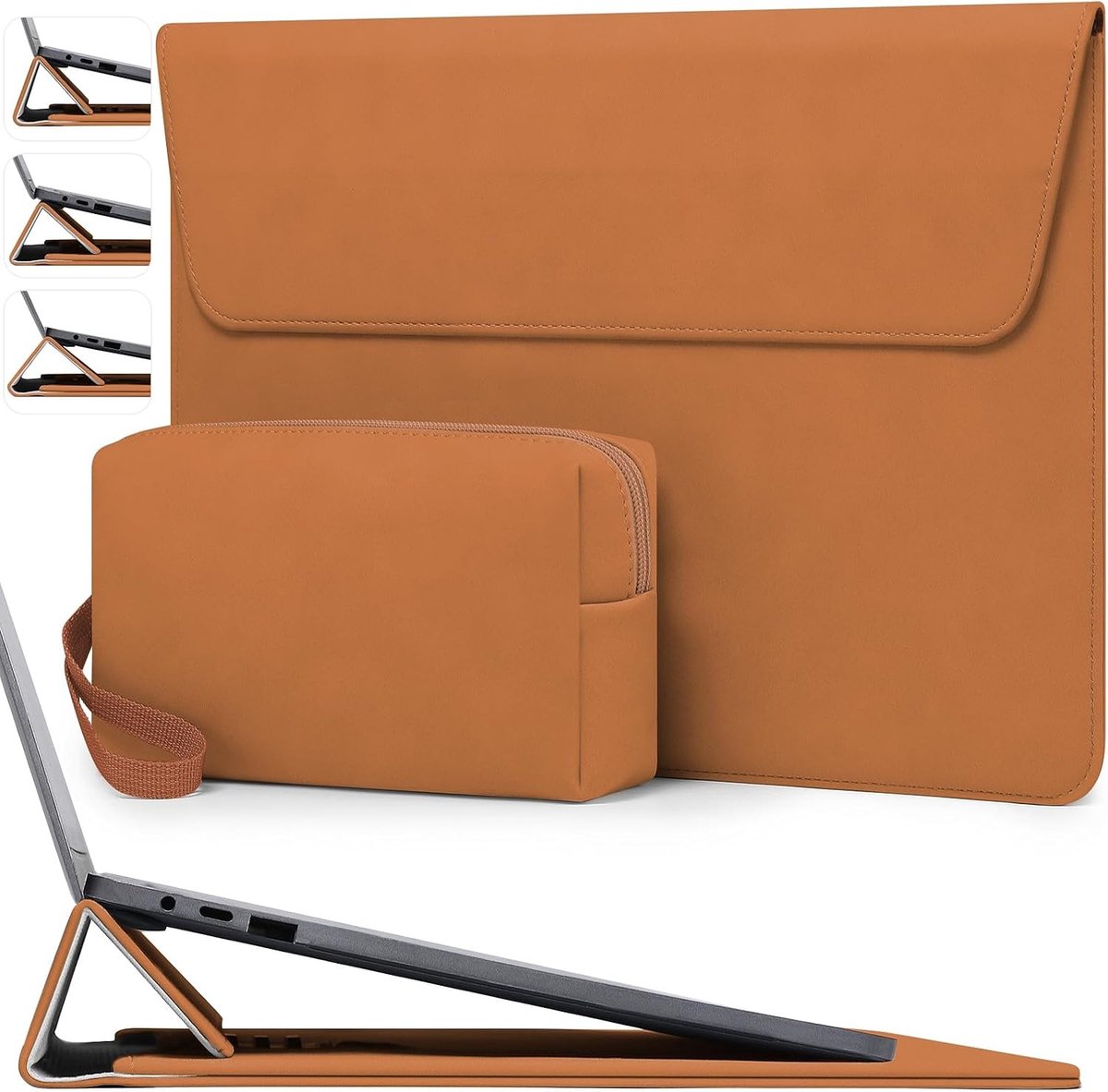 Laptop Sleeve 13 Inch met Verstelbare Stand voor MacBook Air en Pro, Compatibel met Surface Pro en Dell XPS, Bruin en Beschermend Accessoire