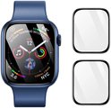 Een blauw Apple Watch met een scherm en ernaast twee transparante screenprotectors.