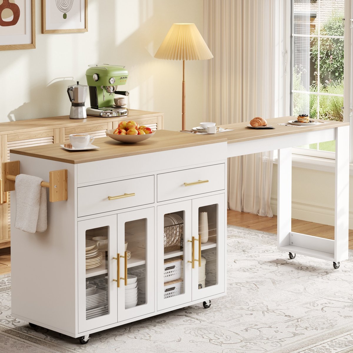 MODFU - Keukenkast - Uitschuifbare Bartafel - Rollend - Wit - MDF
