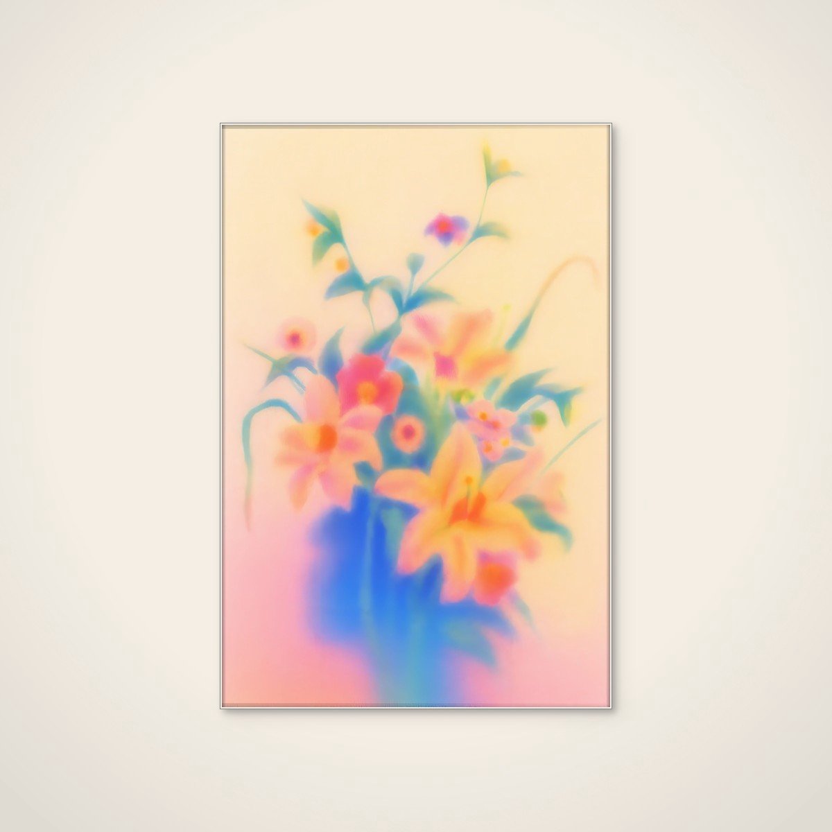 Akoestisch schilderij - 80 x 120 cm - Dreamy Pastel Flowers van Frida Floral Studio - Botanische wanddecoratie - wit textielframe