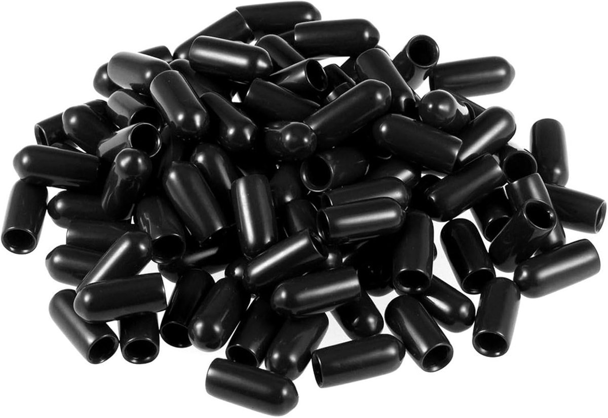 100 stuks Rubber Einddoppen, 5.5mm ID Ronde Flexibele Schroefdoppen, Bescherming voor Draden, Buizen en Kabels, Zwarte Vinyl Boltdoppen