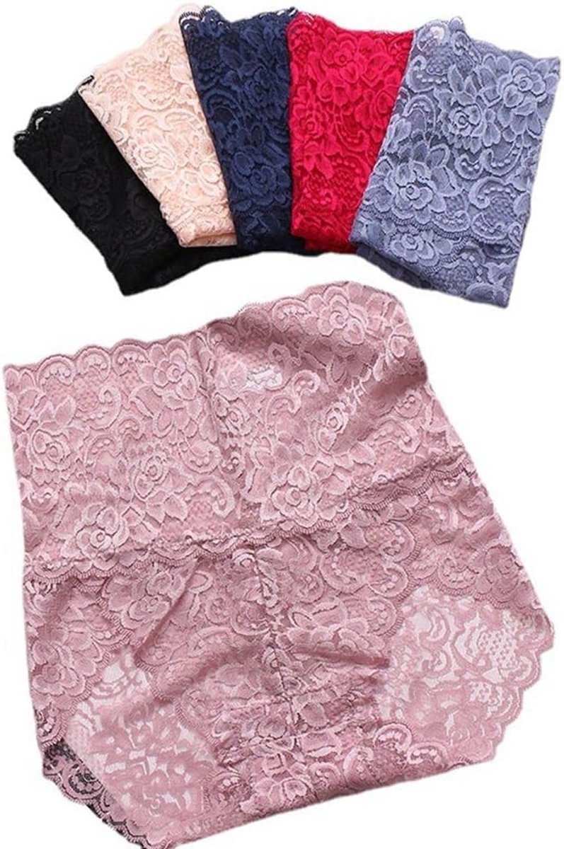 5-delige set hoge taille plus size dames shorts met kant, comfortabele en sexy ondergoed voor vrouwen met volledige bedekking