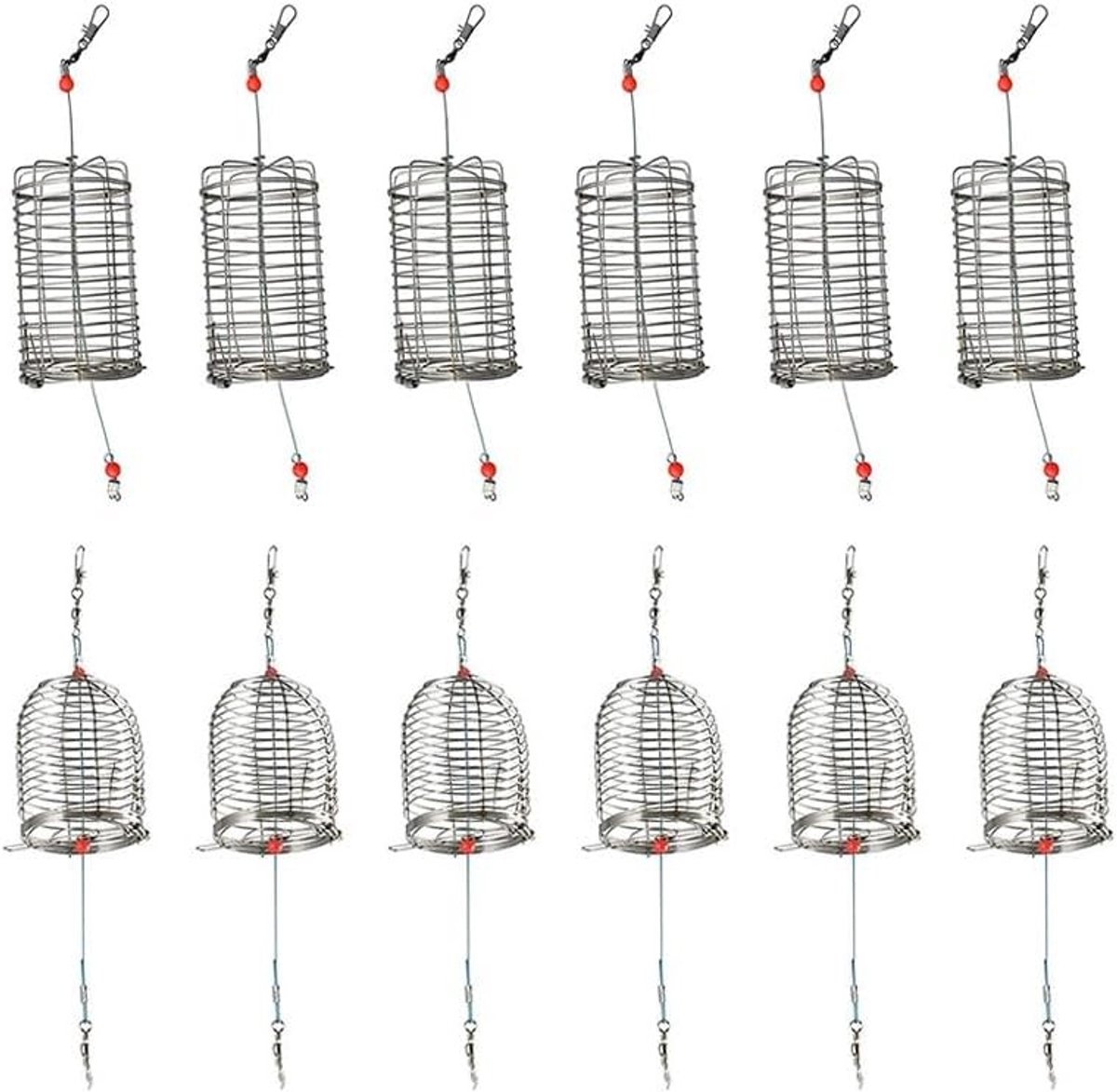 12 Stuks Rvs Voerbakken voor Vissen, Ovalen en Cilindrische Metalen Voer Cages, Ideaal voor Karpervissen en Vijvers