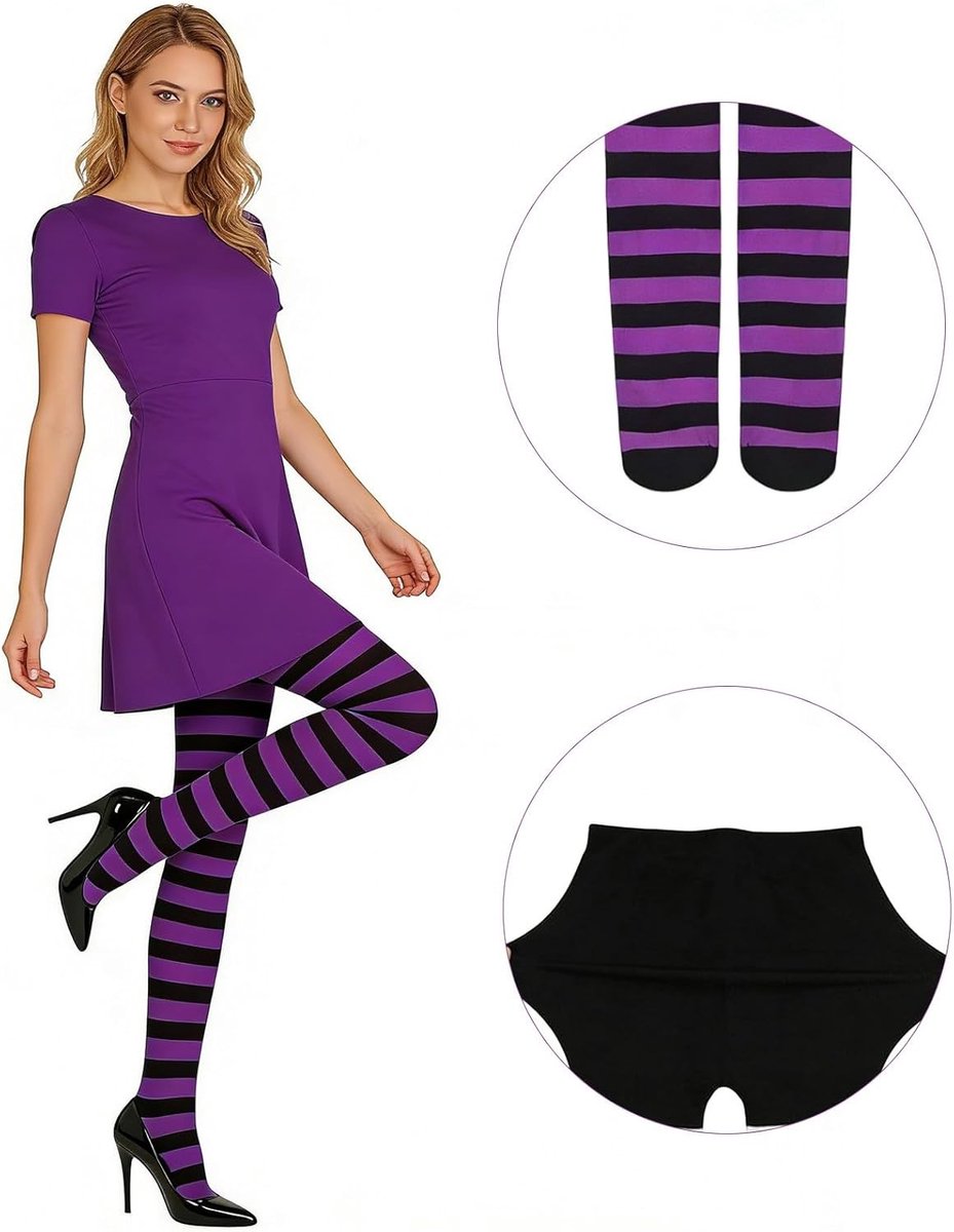 Gestreepte Panty Maillot voor Vrouwen, Opaque Kousen voor Carnaval, Halloween en Themafeesten