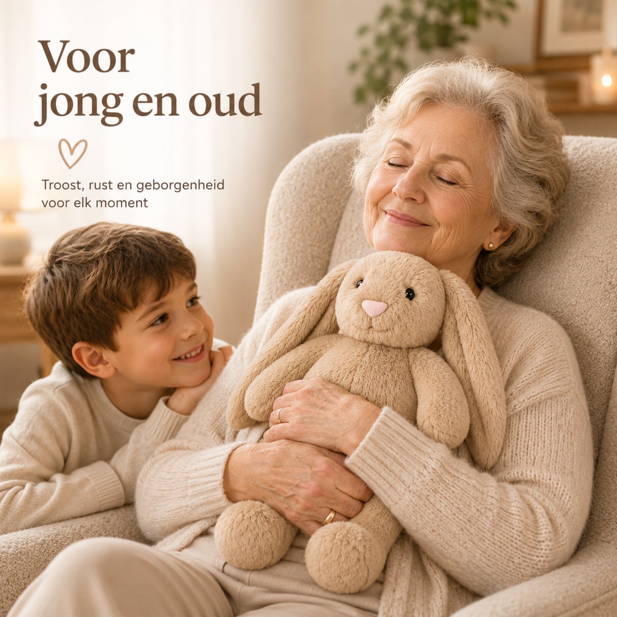 Verzwaringsknuffel 2Kg - Verzwaarde Knuffel - Coco Konijn - Weighted Stuffed Animal - Sensorisch Speelgoed - Voor Kinderen En Volwassenen - Bruin - Met Canvas Opbergtas — afbeelding 3