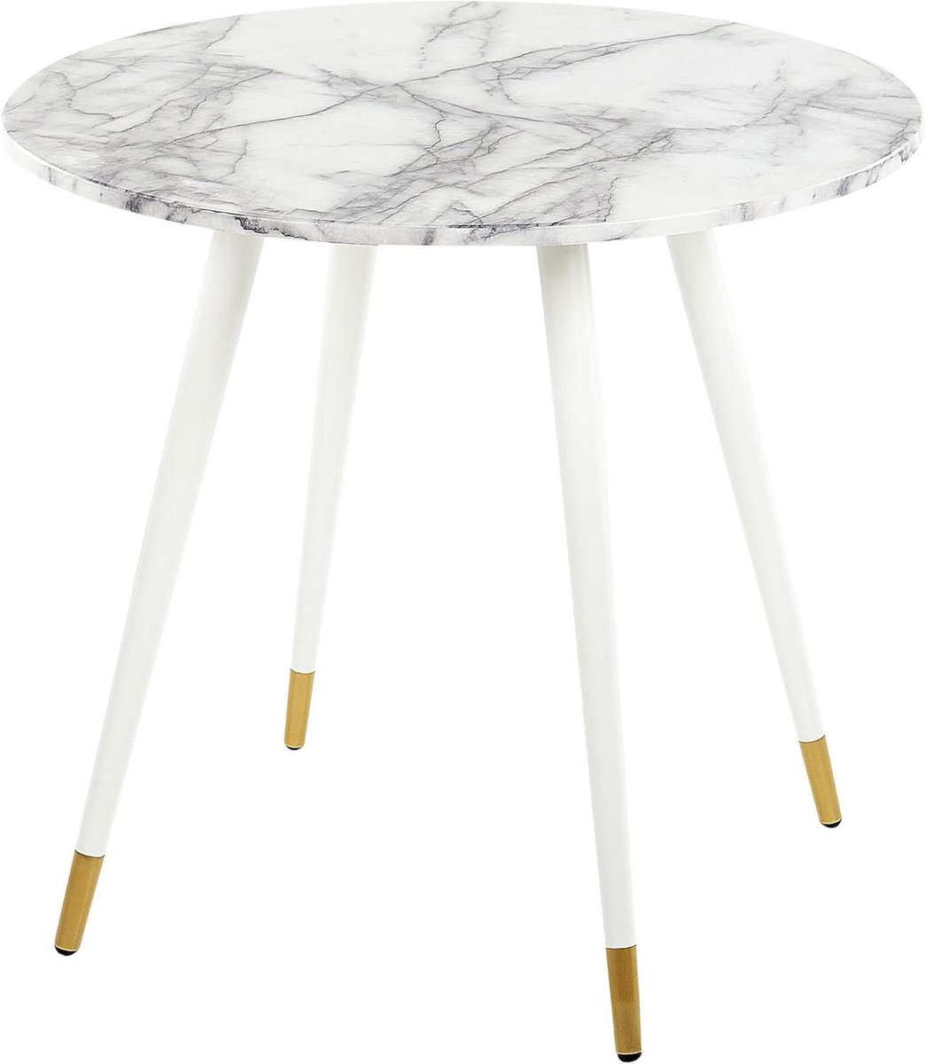 Eettafel Rond - Eetkamertafel Keukentafel - Samen Eten - Marmerlook Blad - 80 cm Diameter - Wit Goud