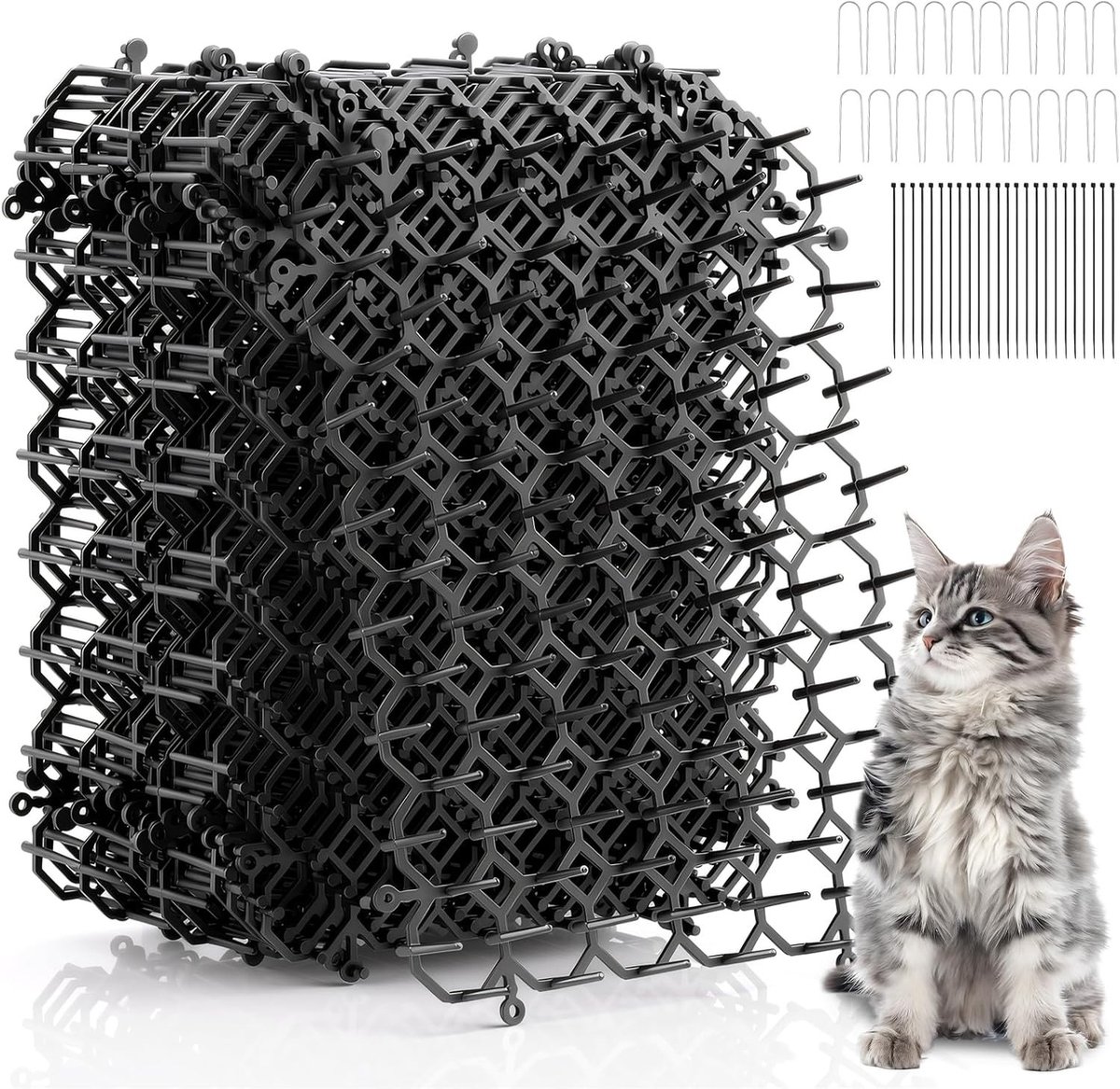 20 Delen Kat Afschrikmat, Anti-Kat Mat met Haringen en Kabelbinders | Compleet Set: 20 Koppelbare Matten + Haringen en Bindmiddelen. Zachte Spike, Veilig voor Katten, Weerbestendig voor Tuin en Huis.