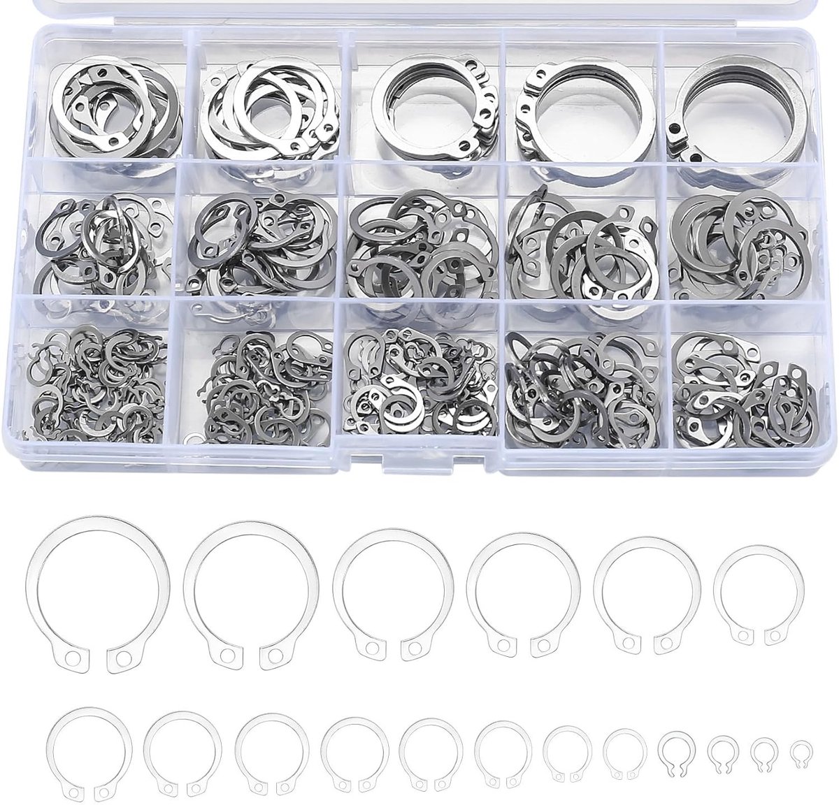 408 Stuks Buiten Retainer Ringen Set, E-Clip Circlips van Roestvrij Staal voor Studs, Groeven en Broches