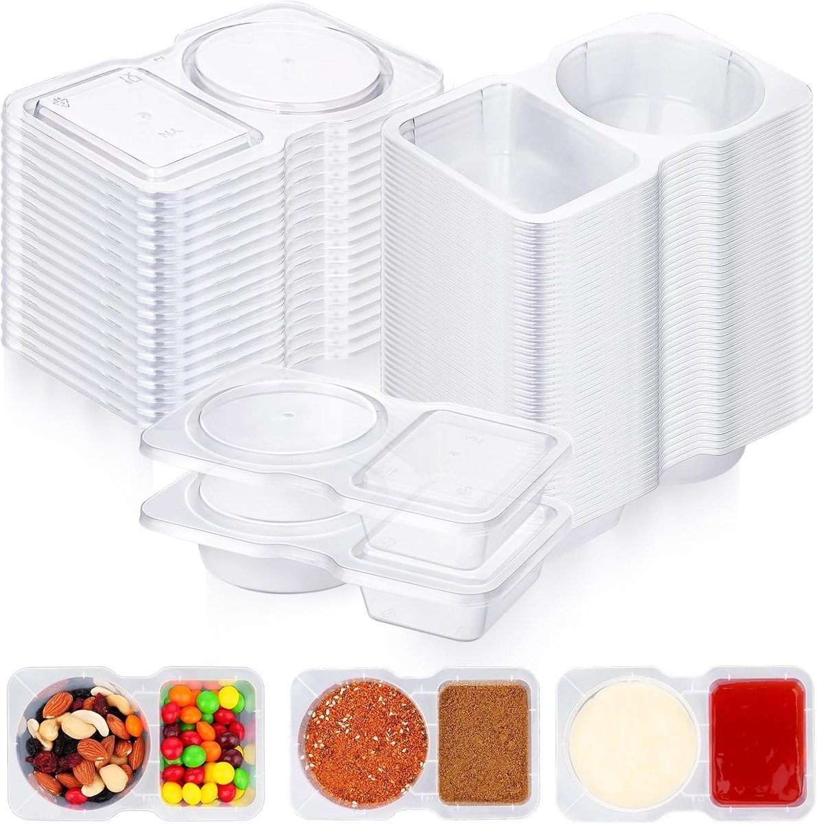 16-delige luchtdichte voedselopslagcontainers, 60+70ml plastic potten met deksel, herbruikbare doorzichtige dozen voor sauzen en soepen