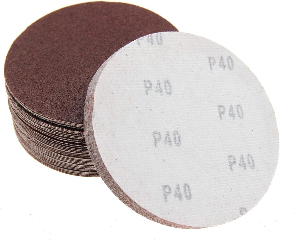 Sanding discs met haak-en-lus bevestiging, schuurpapier zonder gaten, set van 50 stuks met diverse korrelgroottes 40/60/80/100/120