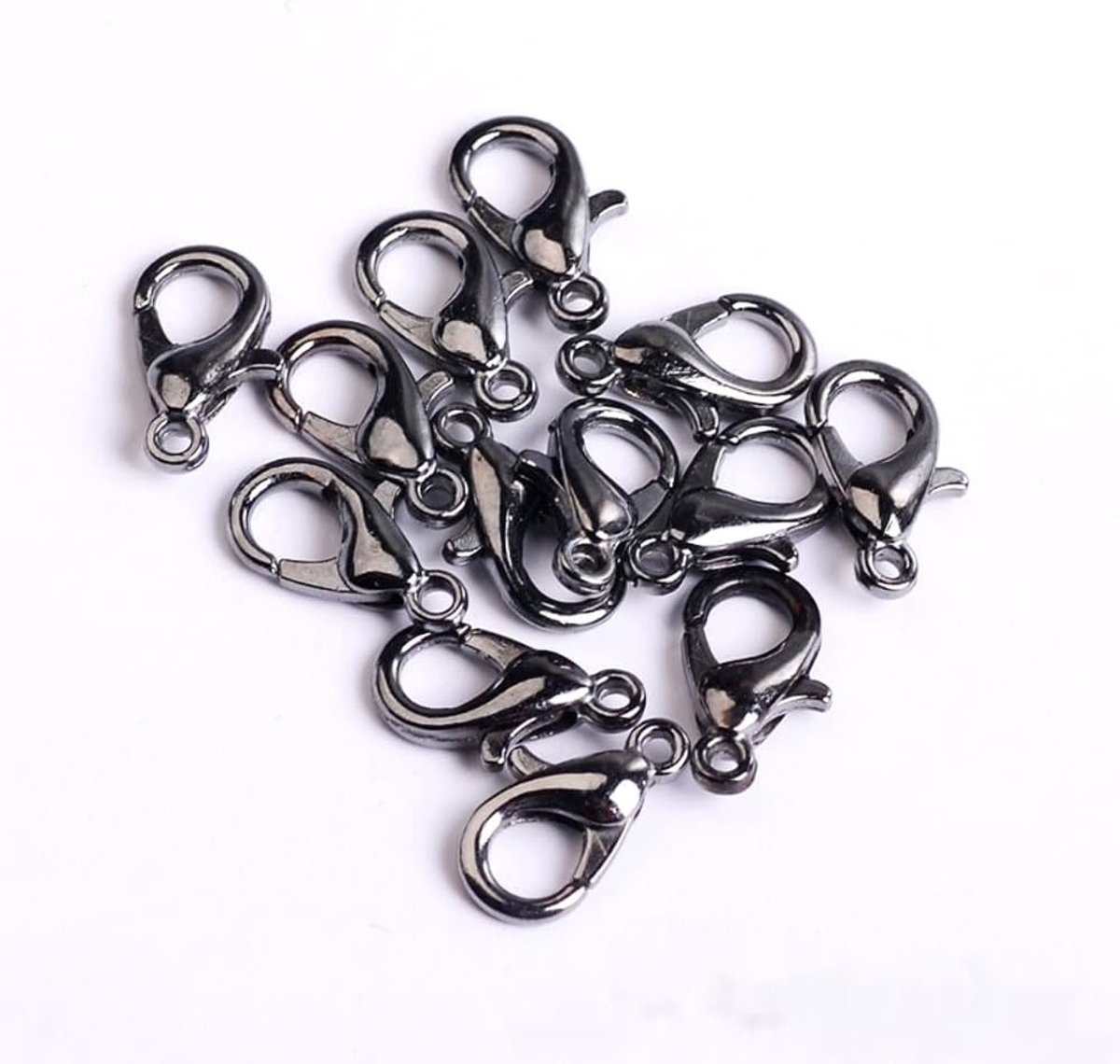 200 Stuks Carabiner Haak Kettinkjes 21mm Sleutelhangers Clip Armband Klem Metaal voor Ambachten en Sleutels Zwart