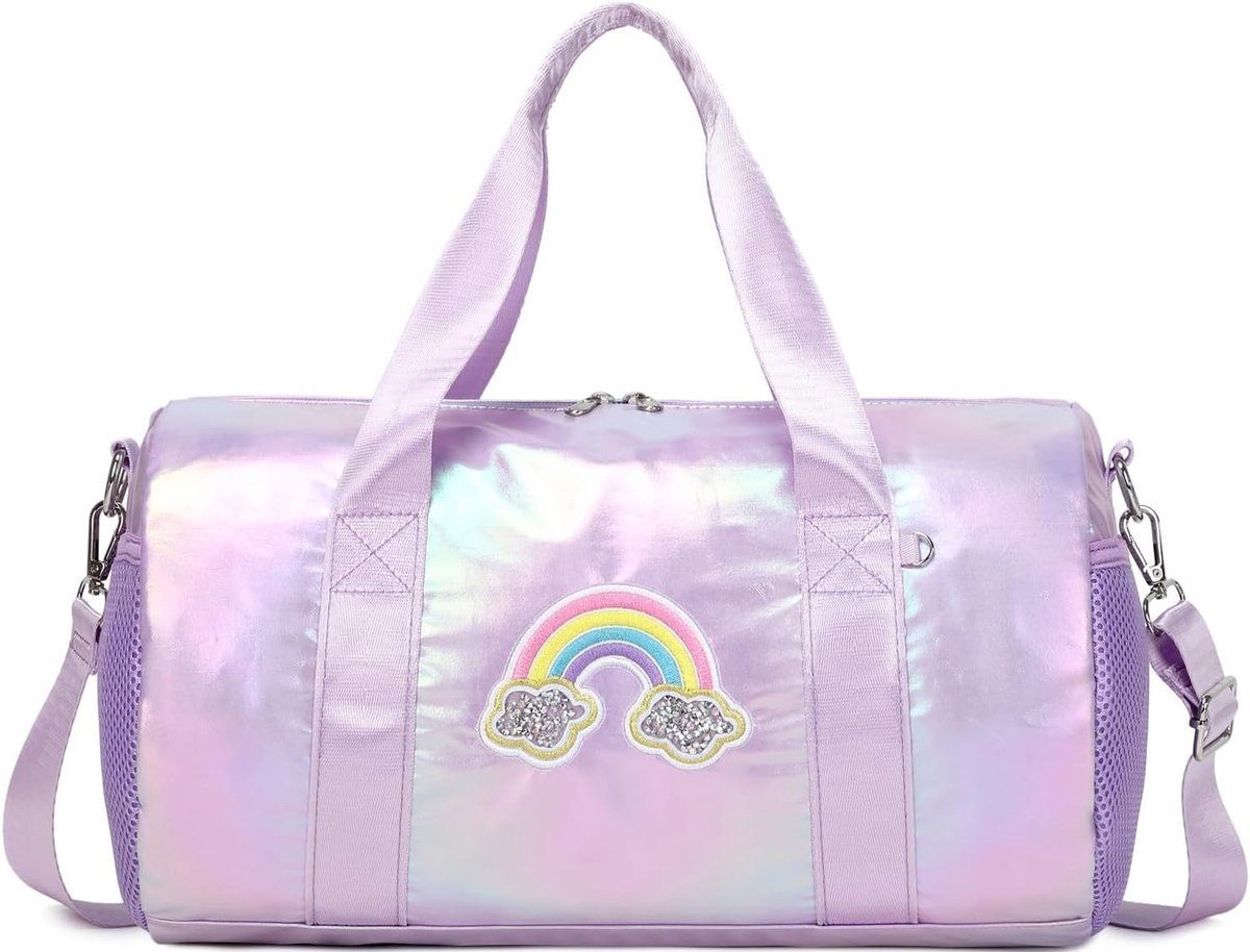 Paarse Regenboog Schoudertas voor Meisjes - Sporttas, Zwemtas en Reistas met Ruimte voor Al je Benodigdheden 18"L * 9.75"H * 8"W