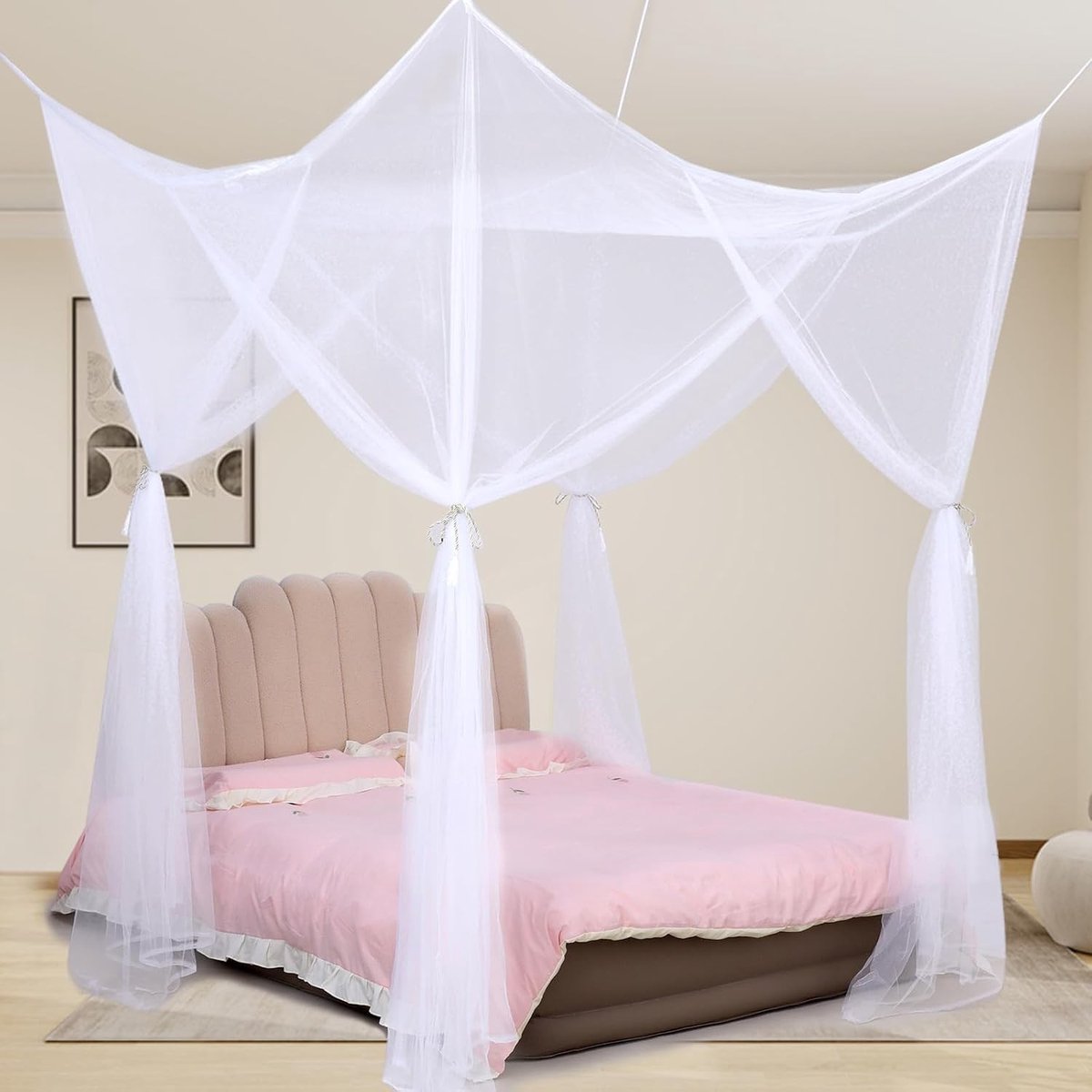 Muggennet voor Canopy Bed, Zwart Frame, Ideaal voor Meisjes, Kinderen en Volwassenen, Bescherming tegen Insecten
