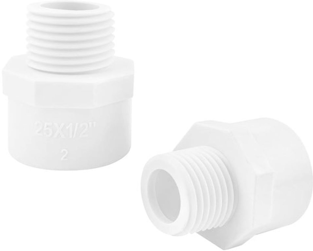 2 stuks PVC pijpfittingen, 25 mm x 1/2 inch buitendraad pijpfittingen adapter connector, voor PVC waterpijpaccessoires (slip naar buitendraad)