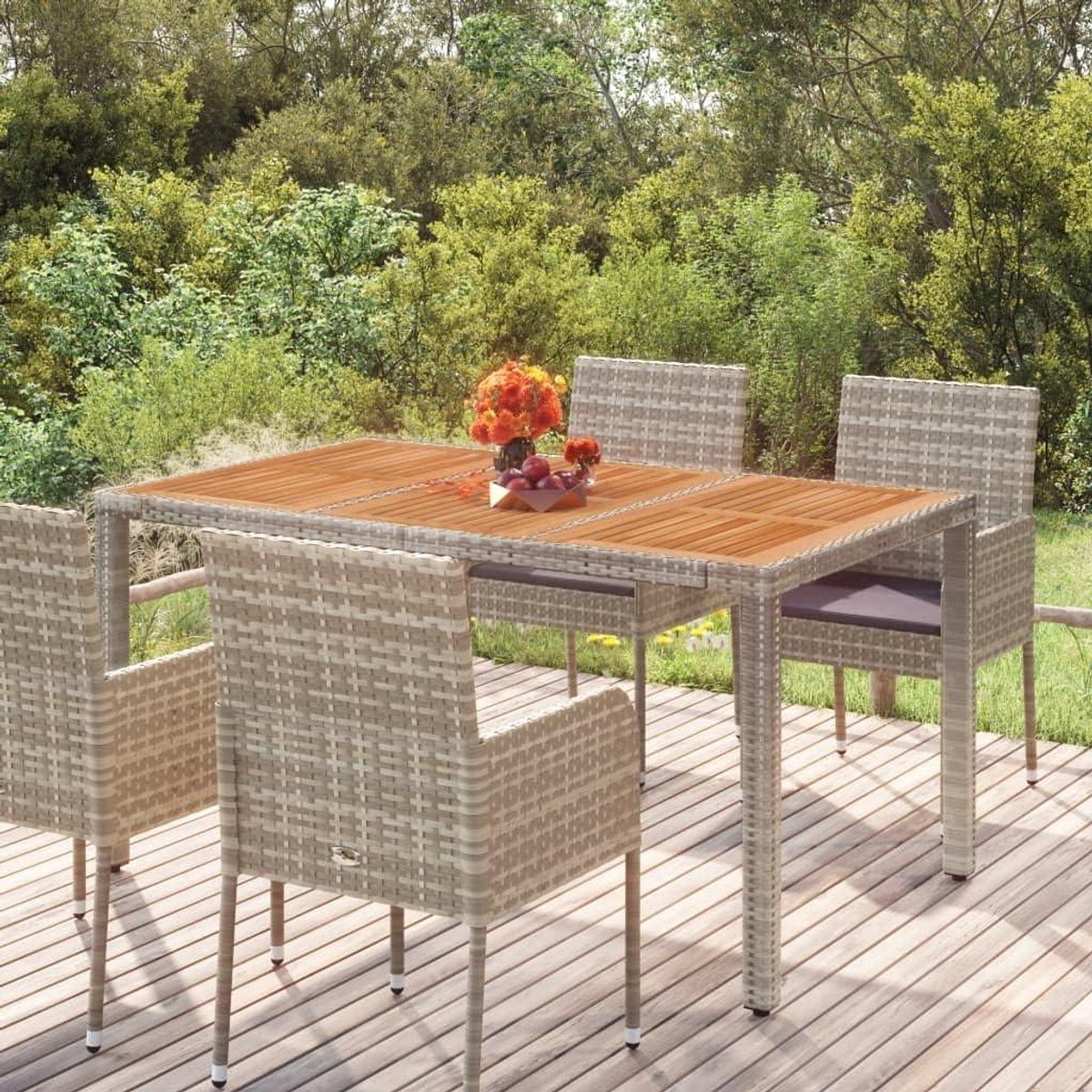 Tuintafel Hout - Terrastafel Buiten - Buiten Eten - Polyrotan Vlechtwerk - 150 x 90 x 75 cm - Grijs
