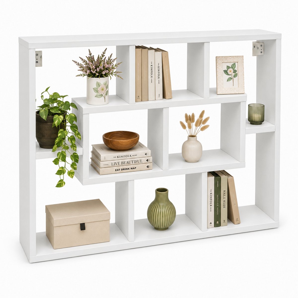 Vcm Wandregal mit 10 Fächern, Hängeregal 85 x 48 x 16 cm, Bücherregal und Dekoregal für Wohnzimmer, Büro und Flur - Opila Weiß