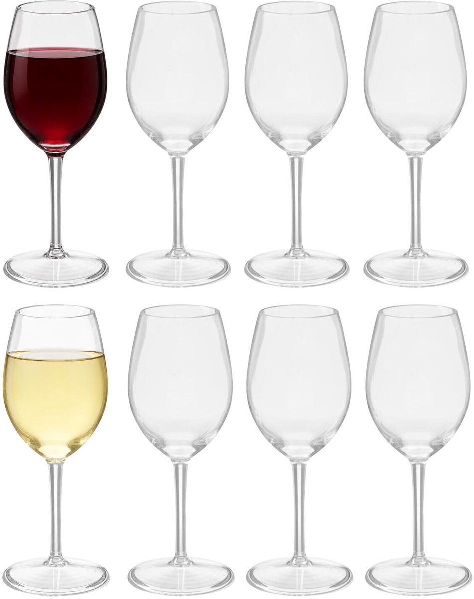 Leknes wijnglazen - 16x - 33 cl - kunststof - witte/rode wijn - onbreekbaar/herbruikbaar
