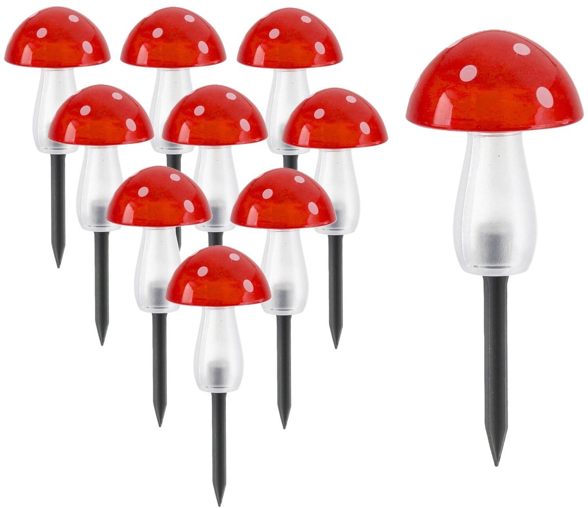 Cepewa tuinlamp paddenstoel - 10x - solar - H20 cm - incl grondpen - aan/uit schakelaar