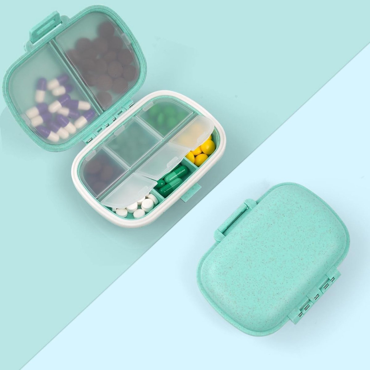 Pillendoos Organizer voor Vitaminen en Supplementen, Draagbare Medicijnopslag met 8 Compartimenten voor Thuis en Reizen (Blauw)