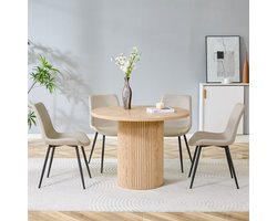 DESMIU Set Tafel En Stoelen 100 Cm - Ronde Eettafel Met 4 Stoelen En Ergonomische Rugleuningen - Voor Eetkamer - Hout Metaal Warmgrijs