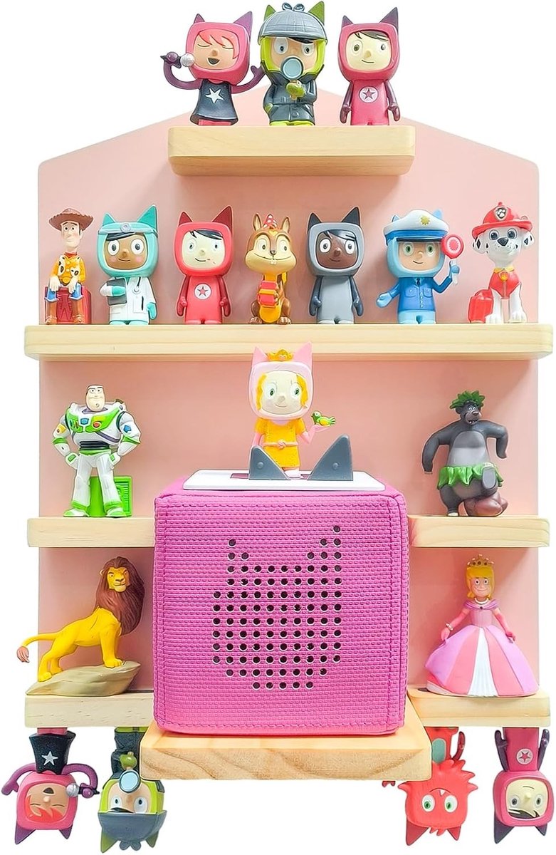 Magnetische Wandplank voor Toniebox met Opbergruimte voor 10 Figuren, Ideaal voor Kinderkamers en Speelgoedverzameling in Roze