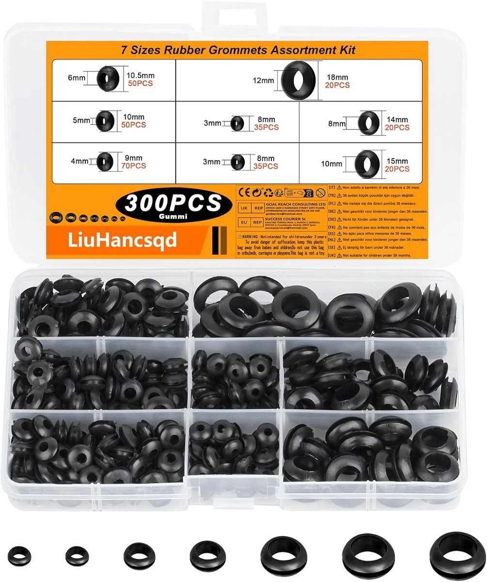 300 Stuks Rubber Kabeldoorvoeren voor Kabelbescherming, Flexibele Rubber Stoppen in 7 Maten, Ideaal voor Elektrische Toepassingen