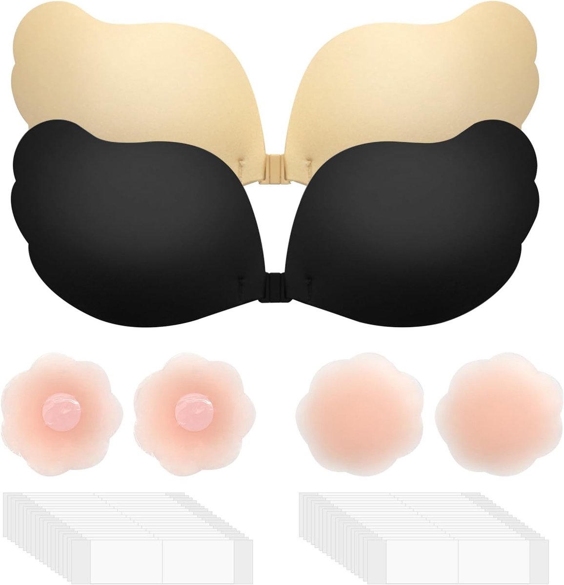 Zelfklevende push-up beha, herbruikbaar en onzichtbaar, met 4 borstkussens en 36 plakstrips voor bruiloftsjurk, cupmaat A, ideaal voor een perfecte pasvorm en comfort
