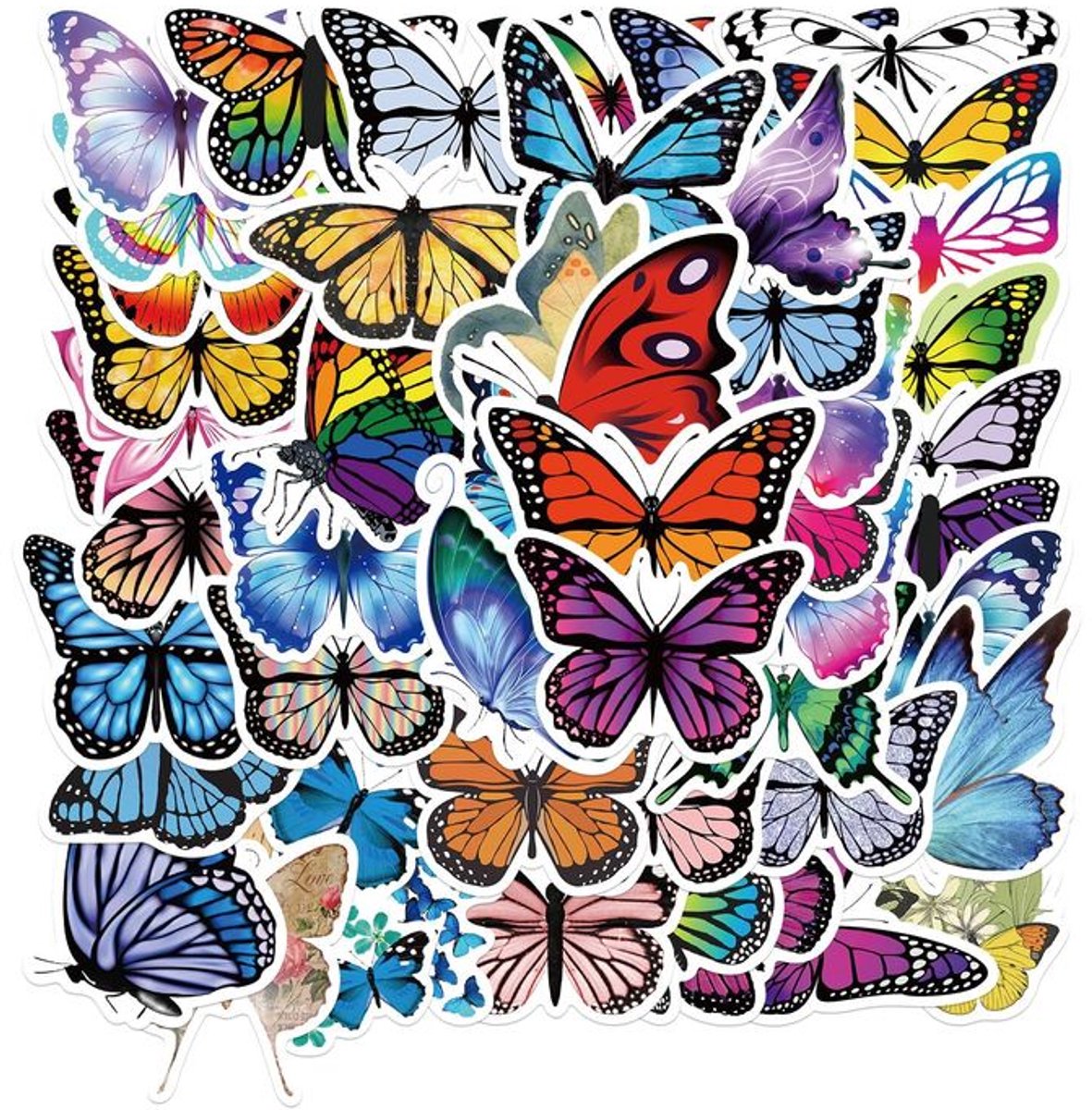 50x vlinder stickers - Vlinders - Dierenstickers - Bulletjournal - Laptopstickers - Waterfles - Decoratie - Kofferstickers - Knutselen - Butterfly stickers - Butterflies - Jonyx
