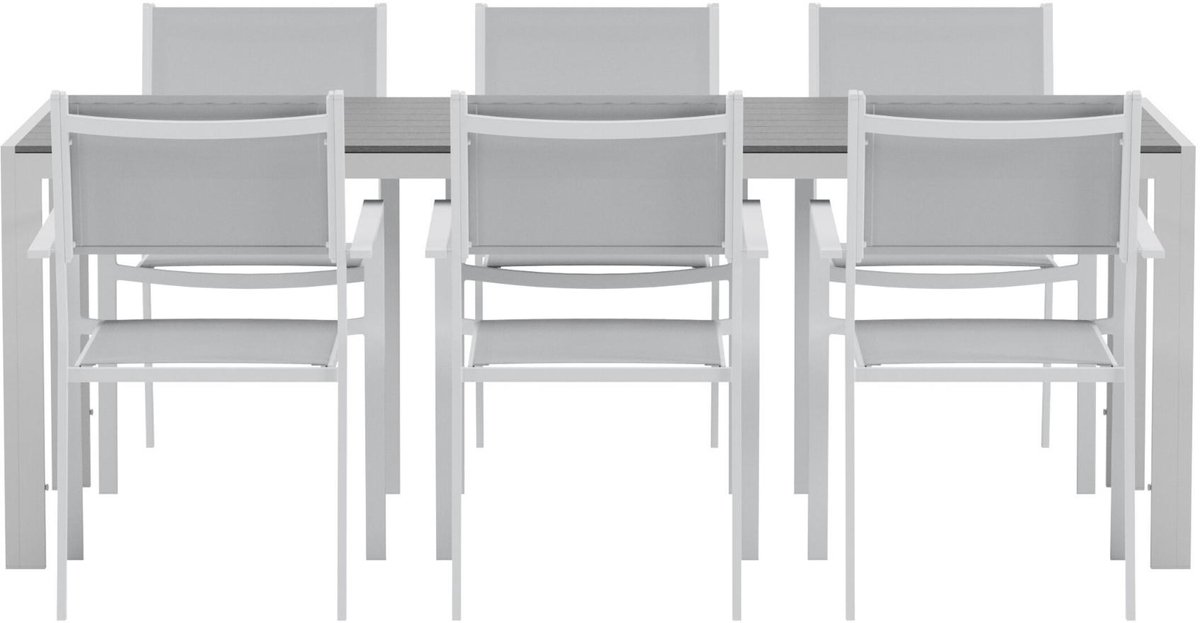 Break tuinmeubelset tafel 90x200cm grijs 6 stoelen grijs.