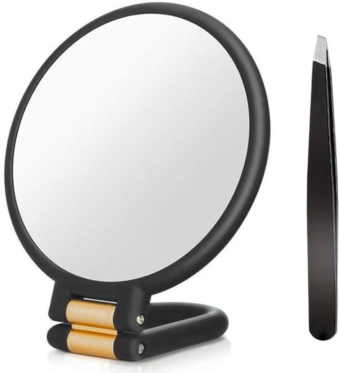 Spiegel - 30x vergrotende spiegel - handspiegel met handvat - dubbelzijdige spiegel met 30x/1x vergroting - draagbare opvouwbare cosmetische spiegel voor op reis - noodzakelijk voor nauwkeurige make-up - zwart