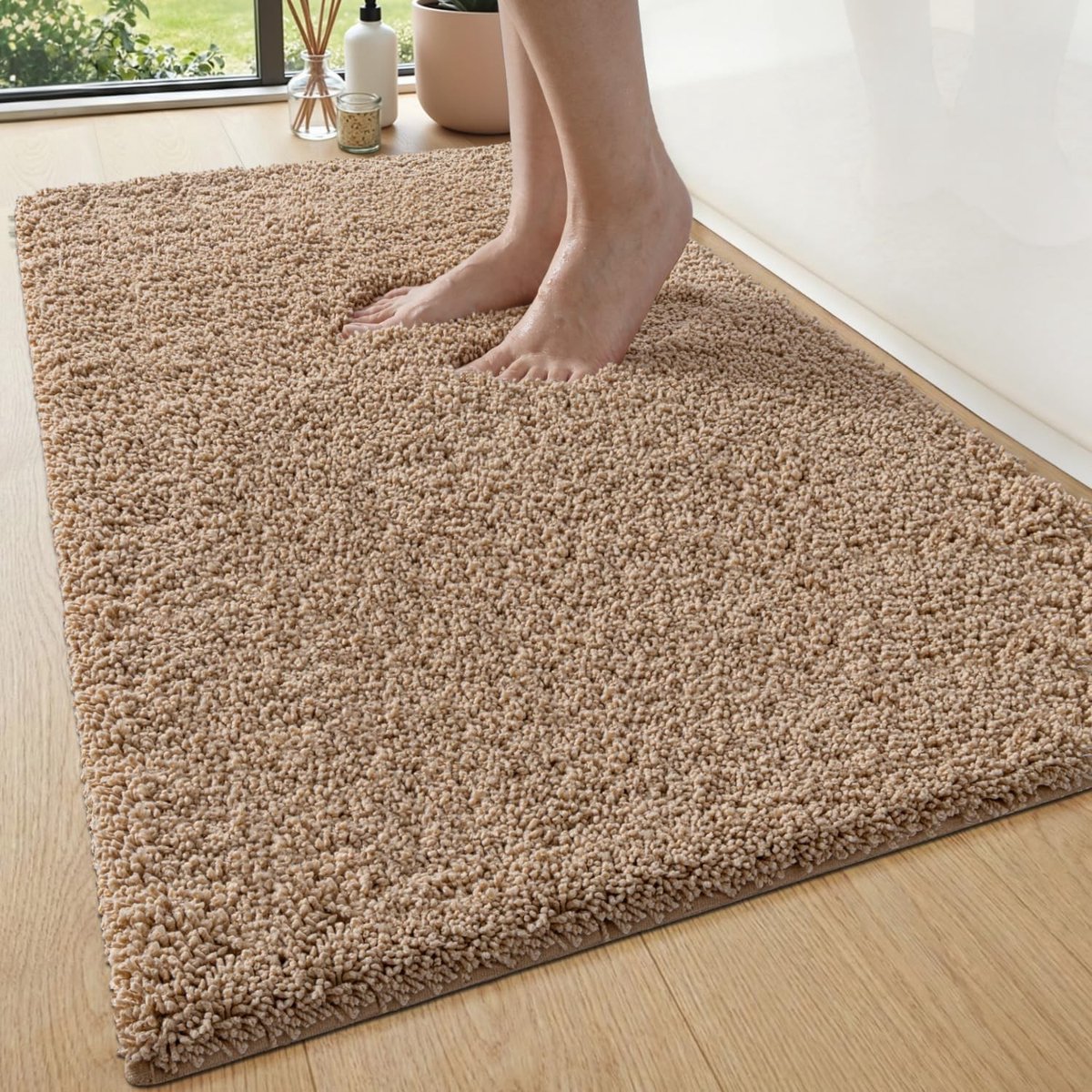 Extra Dikke Badmat 60x110cm, Waterabsorberend en Antislip, Machinewasbare Badkamerkleed voor Douche en Bad, Beige Kleur