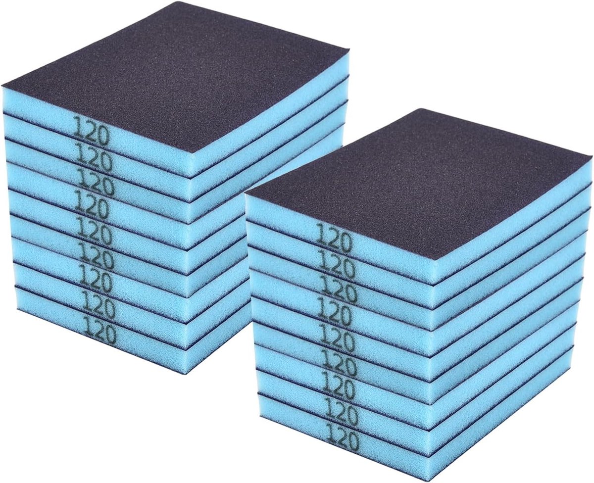 Set van 18 Schuur Sponsen, 120 Grit, Zachte Schuurblokken voor Hout, Plastic en Metaal, Herbruikbare en Wasbare Schuurpads voor Perfecte Afwerking