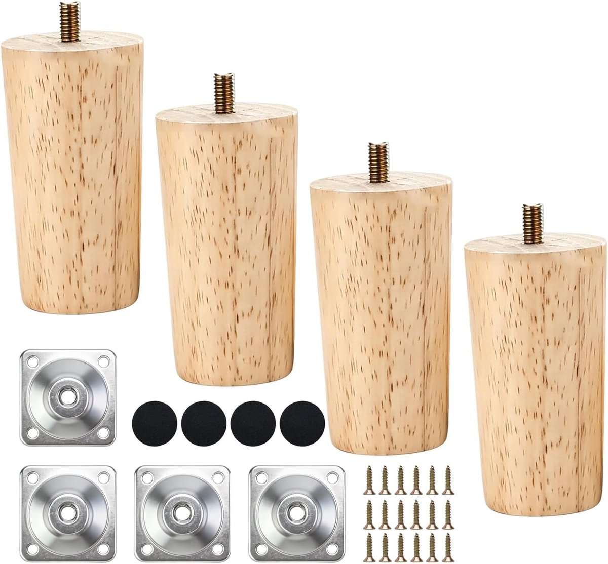 4-Delige Houten Meubelset met Antislip Poten, Ideaal voor Kast, Bank en Salontafel, Inclusief Montageplaat en Schroeven