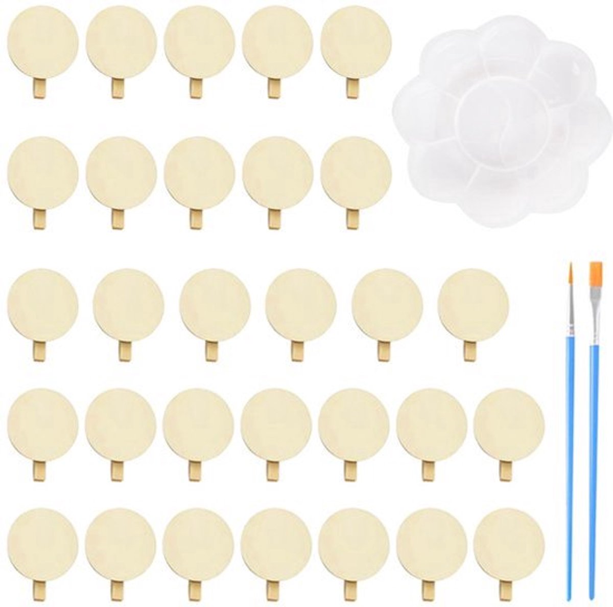 30-Delige Registratieclip - 3-Delige Verfset - Houten Knijpers en Palet