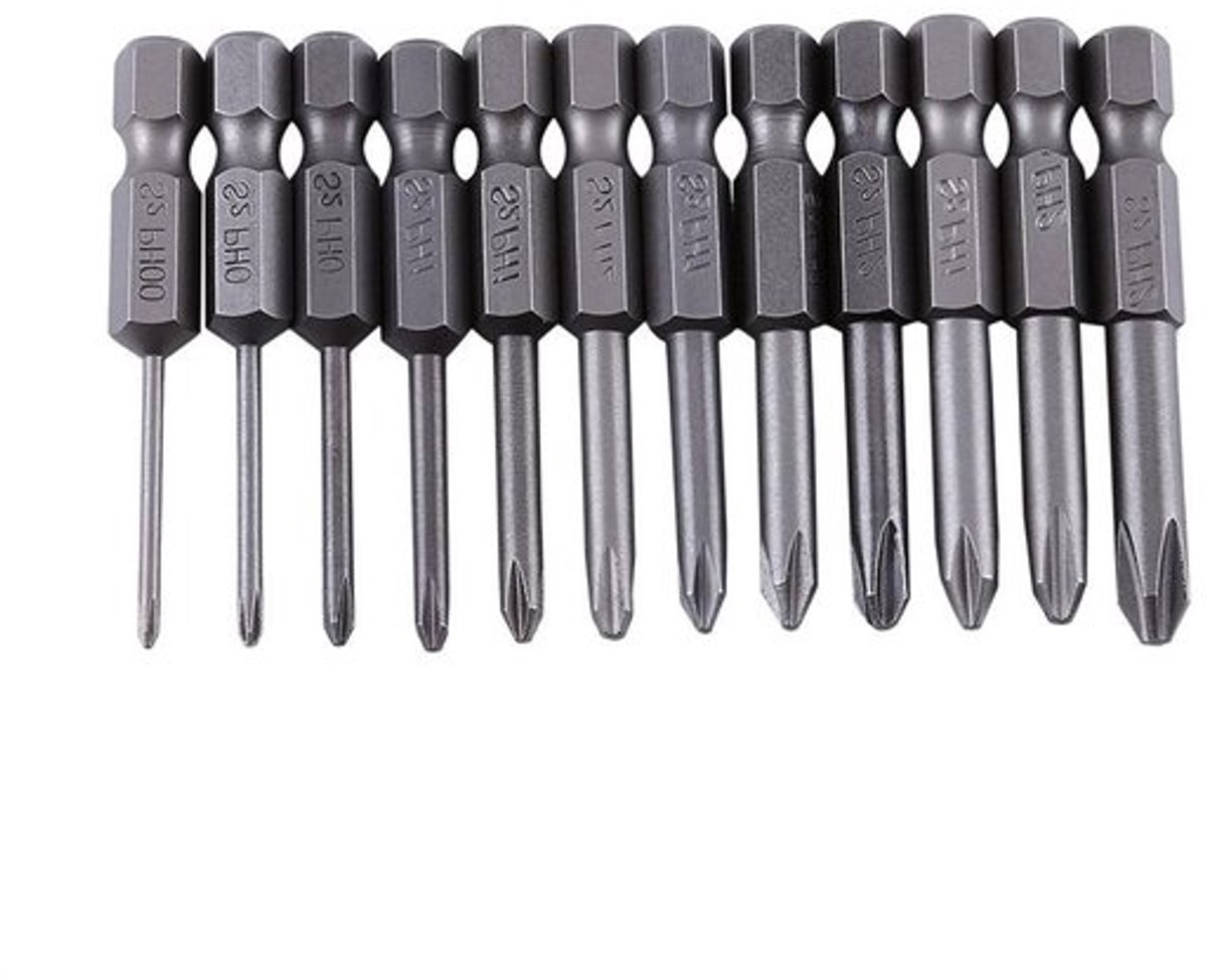 12 stuks 1/4 inch zeskant-schacht PH00 magnetische lange Schroevendraaier-bits set 50 mm lengte