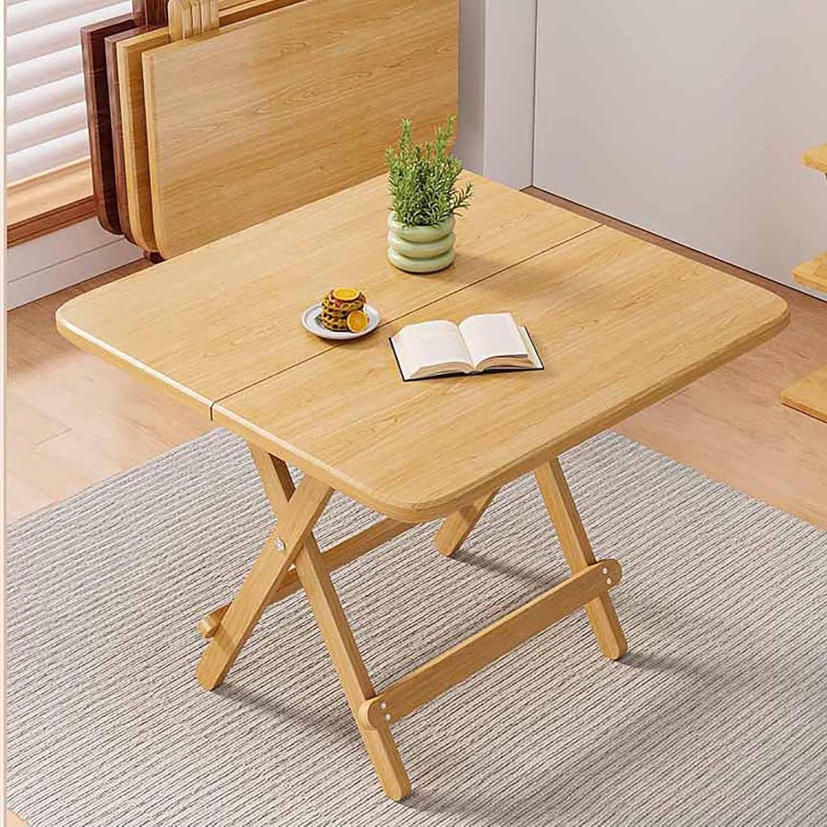 Opvouwbare eettafel - Kleine tafel - Ruimtebesparend wonen - Snel op te zetten - 80x80cm - Walnoot